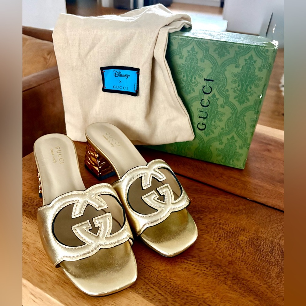 Metallic Gold Hammer Heal Slide Sandals 5.5